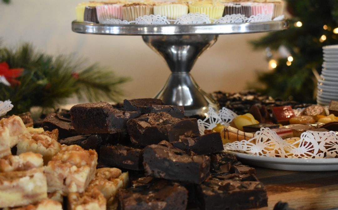 Holiday dessert display at Waters Edge dining at Willow Brook Run in Delaware, Ohio, capturing the seasonal celebrations that mark senior community life.